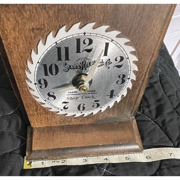 Vintage Craftsman Sears, Roebuck & Co 4" Saw Blade Shop Desk Clock On Wood Stand - Picture 1 of 8